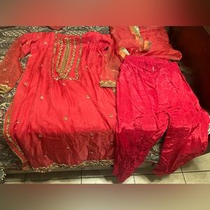 Pink gold pakistani  organza wedding dress hand made